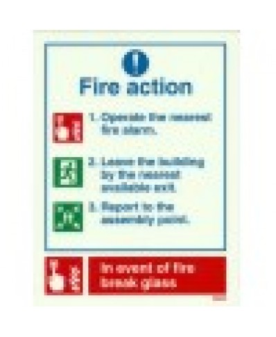 Fire Action Sign-Photoluminscent 